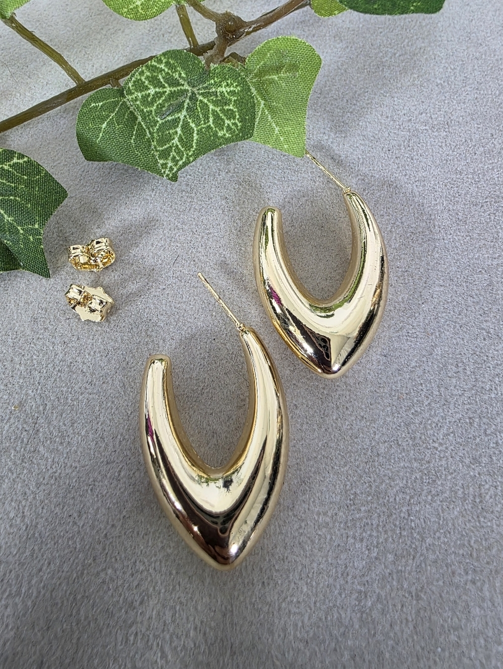 Gold Filled V Shape  Chunky Hoop Earrings